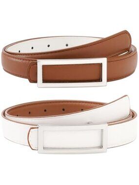 Womens Reversible Skinny Belt PU Leather Gold Buckle Adjustable Dress Jeans
